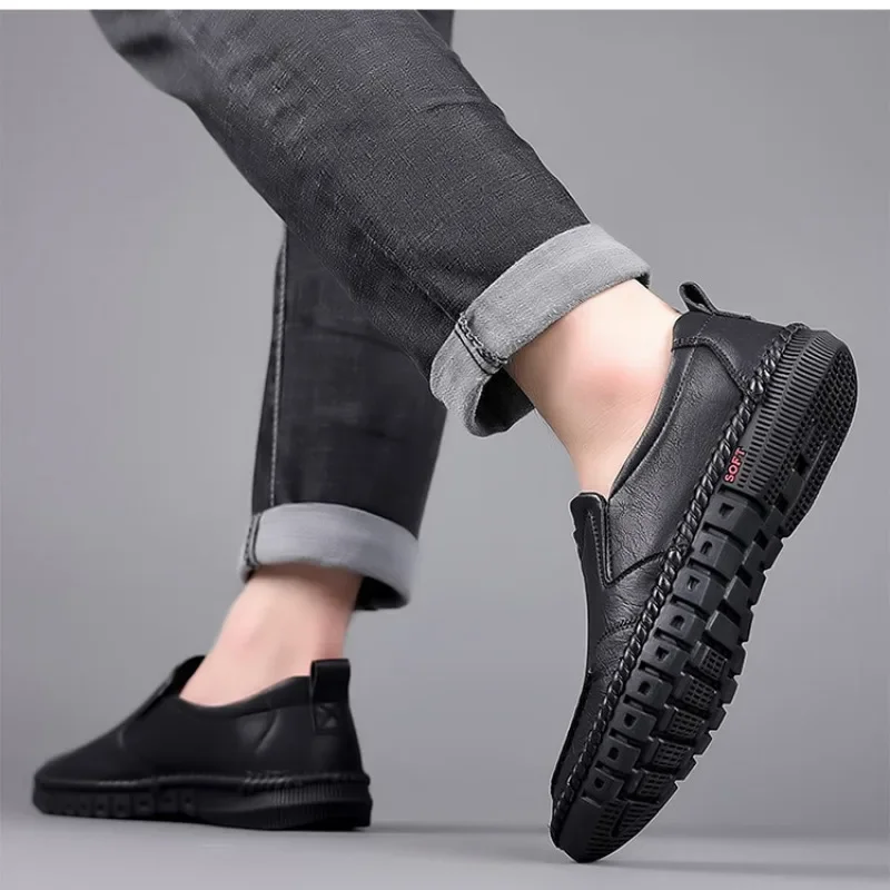 Men\'s Hand Stitched Genuine Leather Slip On Shoes Business Formal Occasion Wedding Party Footwear Leisure Official Board-Shoes