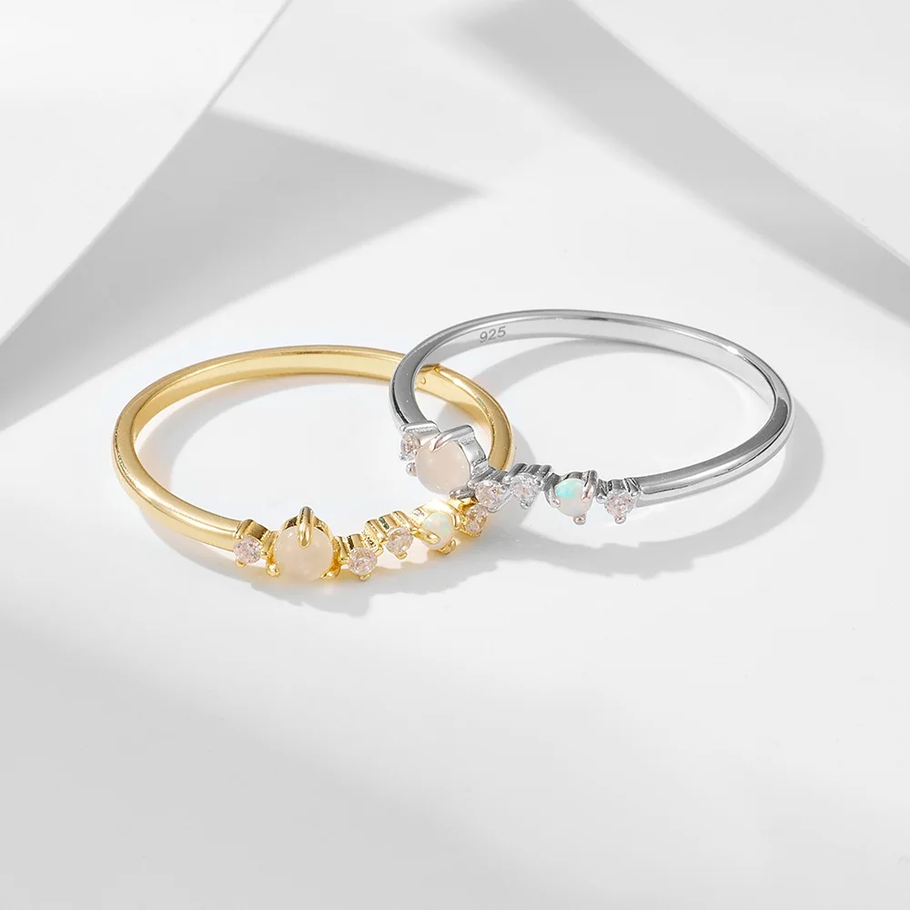 

S925 Silver Japanese Natural Moonstone Ring - Luxury Unique, Opal Inlaid Delicate Band