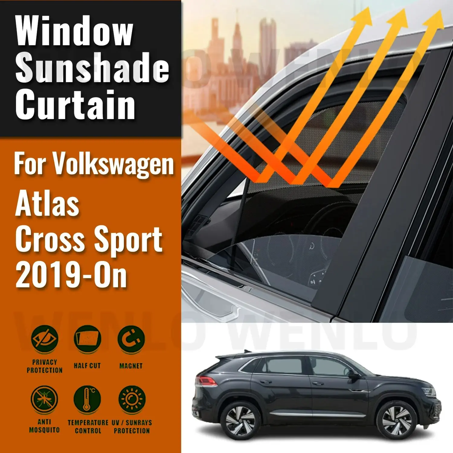 

For Volkswagen Atlas Cross Sport 2019-2024 Car Sunshade Shield Front Rear Windshield Curtain Side Baby Window Sun Shade Visor