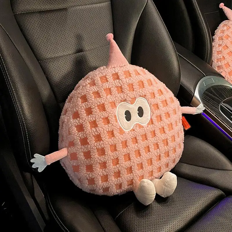 Car Lumbar Pillow Auto Seat Cartoon Breathable Plush Lumbar Pillow Ergonomic Headrest Pillow For Neck Protection Skin-Friendly