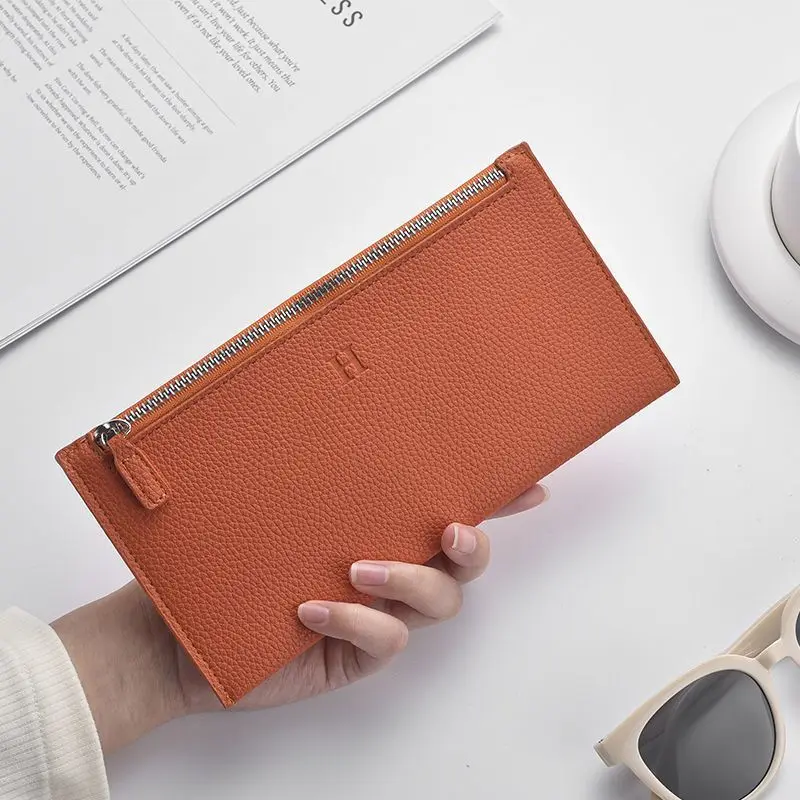 2025年新型レザーロングウォレット 超薄型 シンプル カジュアル ジッパー財布 ソフトレザー クリップ式携帯電話ホルダー