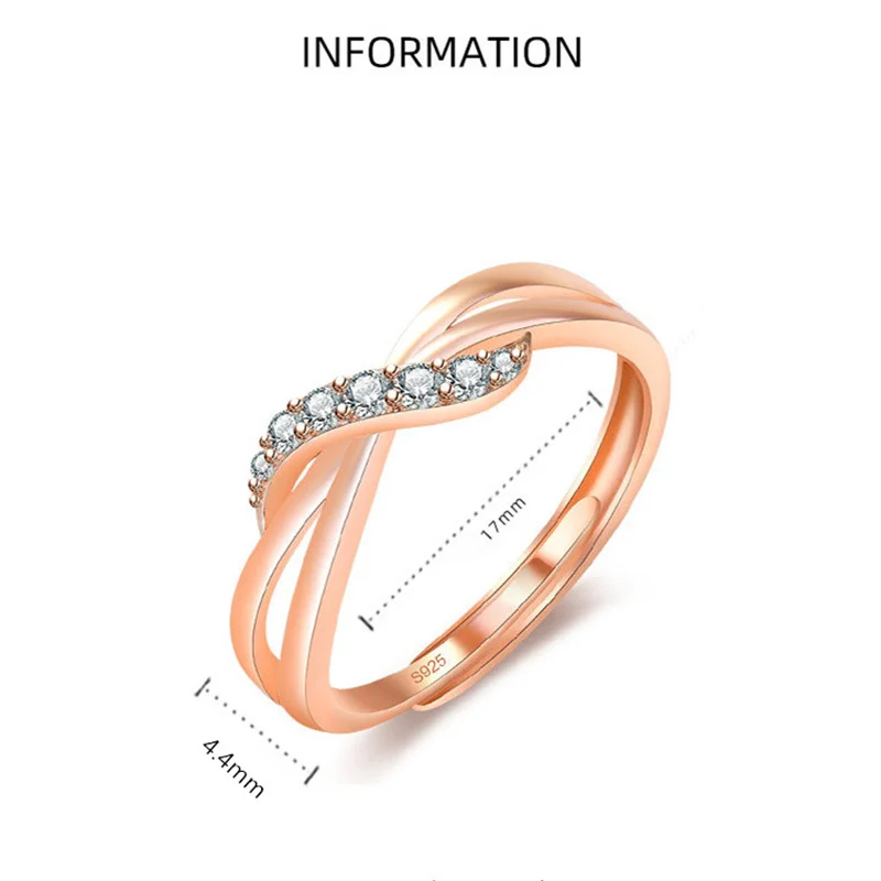 New Wave Line Crystal Ring Female Rose Gold index Finger Accessories Tail Ring Silver 925 Girls Wedding Ring Inlaid Stones