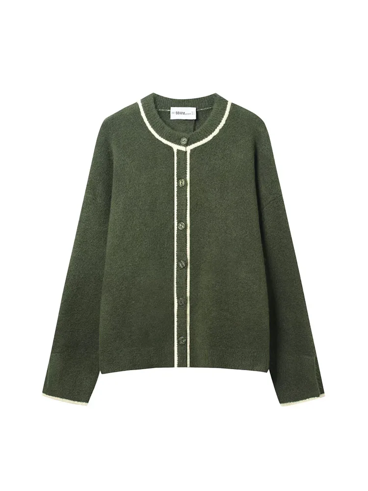 

HH 2026 Women's Contrast Trim Knitted Jacket Women's Spring and Autumn Versatile Short Casual Warm Commuting Cardigan Top