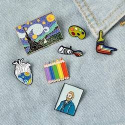 Gogh Enamel Pin Custom Brush Art Oil Painting Brooches Badge Shirt Lapel Pin Buckle Jewelry Gift for Friend Genius Painter Van