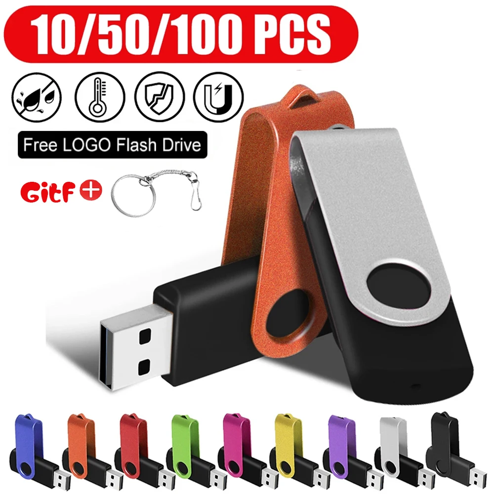 

10/ 50/100 Unids/lote Logotipo Gratis Unidad Metal USB Flash 64GB 32Gb Memoria Flash USB Stick Pen Drive 128mb 512mb PenDrive