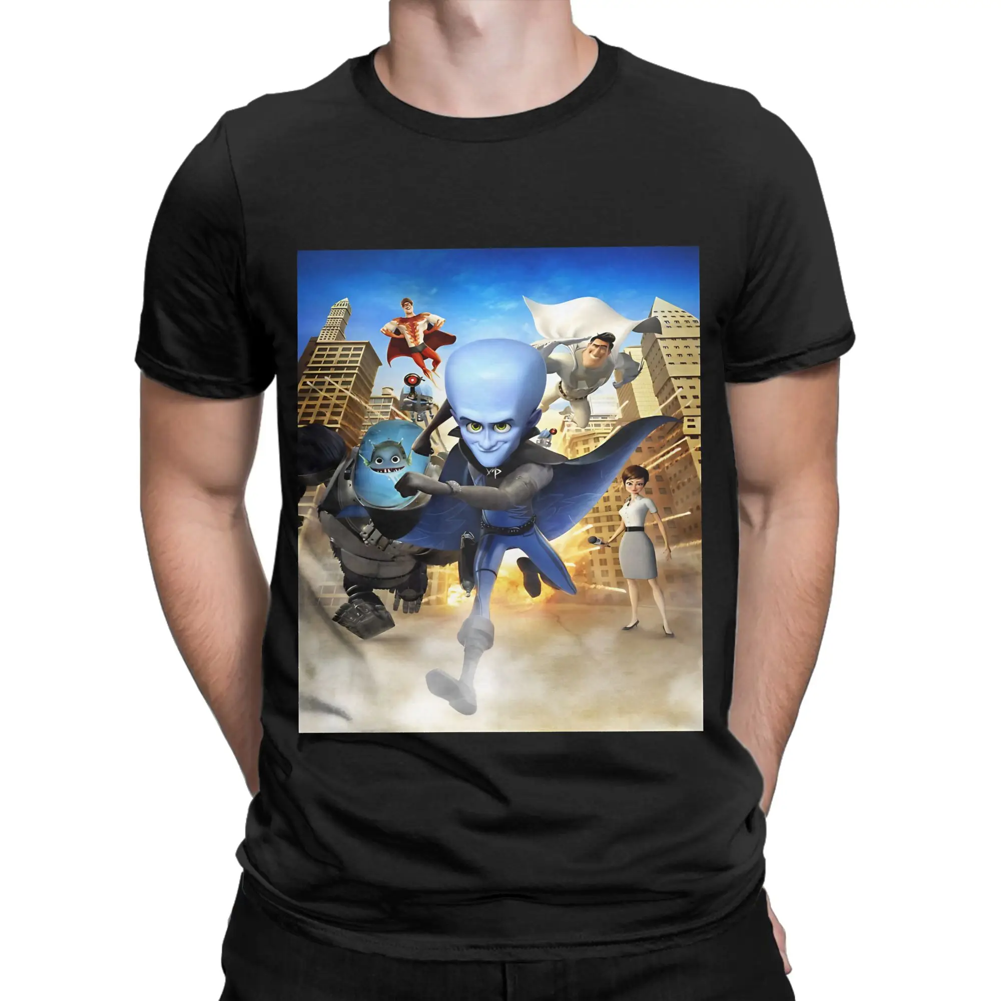 Art Megamind Classic Shirt poster Novelty 100% Cotton T-Shirt Megamind vs The dDoom Syndicate Tees Tops For Men