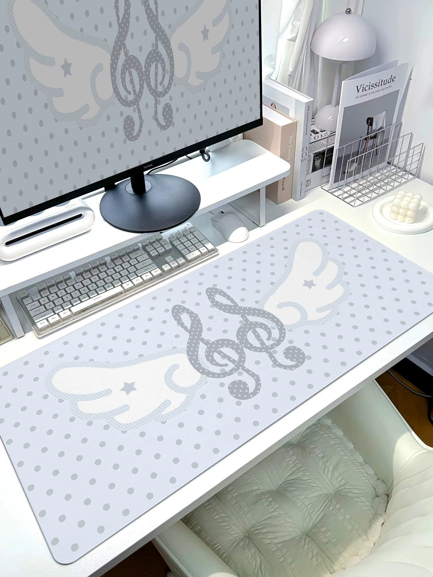 Leather Desk Pad Protector Polka Dots Angel Wings Musical Note Mouse Pad Office Desk Mat Waterproof Non-Slip PU Desk Blotter Pad