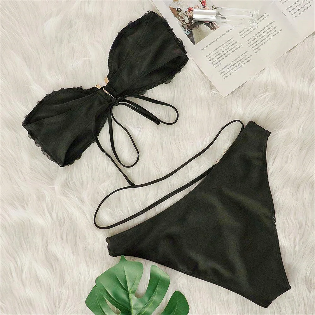 Sexy 3D-Blumen-Bandeau-Bikini mit hohem Beinausschnitt, zweiteiliger Bikini-Set für Damen, Badeanzug, Badebekleidung, Badeanzug, Schwimmbikini V6547 – Detail 8