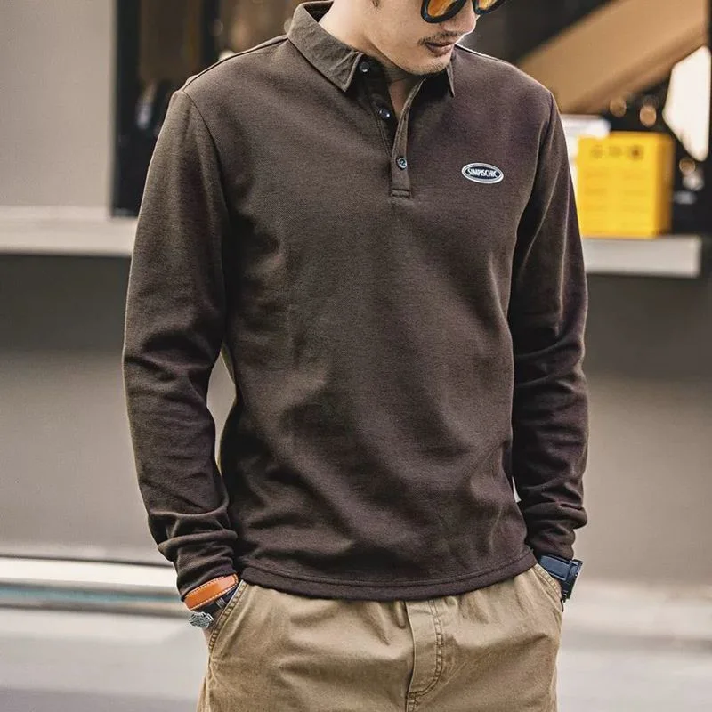 

Новая футболка с длинными рукавами, мужская рубашка поло с лацканами, свободная повседневная универсальная рубашка в стиле ретро