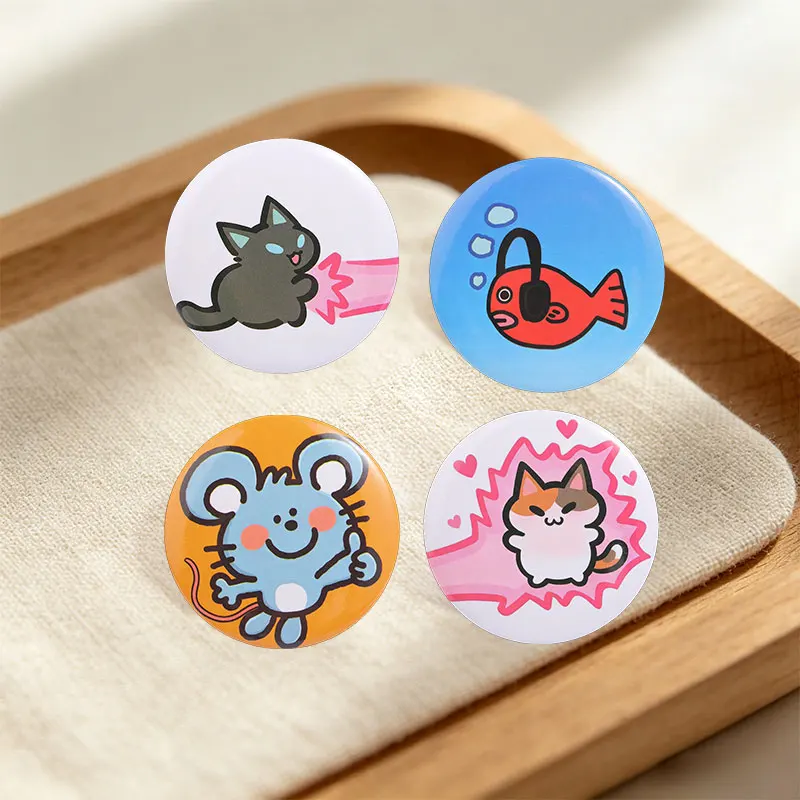 Cartoon Graffiti Hand Drawn Meme Tinplate Pins Clown Smile Clownfish Laser Flashing Cat Animal Trend Button Brooch Jewelry Gifts