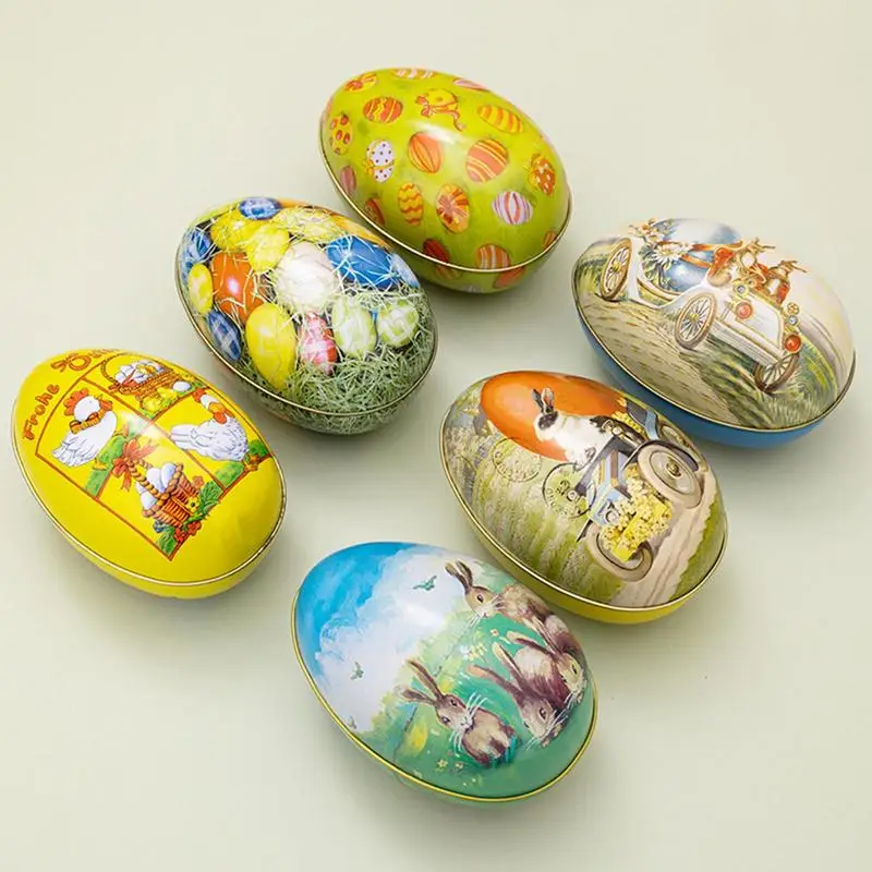 Easter Egg Shaped Candy Box Creative Cute Painted Easter Egg Holder Tins Filler Easter Egg Container