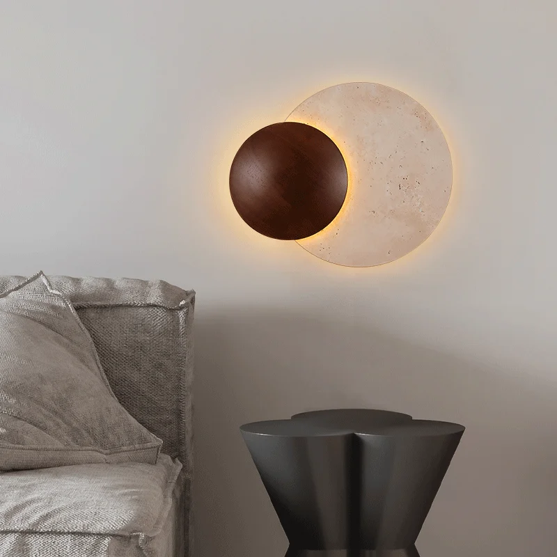 Vintage Round Shape Natural Stone Art Decoration Wall Lamp Interior Wall Lights Bedroom Decor Led