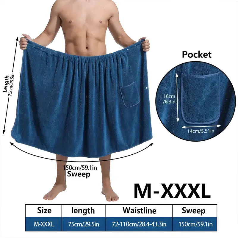 Men's Bath Skirt Bath Towel Plus Size M-XXXL Absorbent Quick Dry Bath Wrap for Men Home Travel Sauna