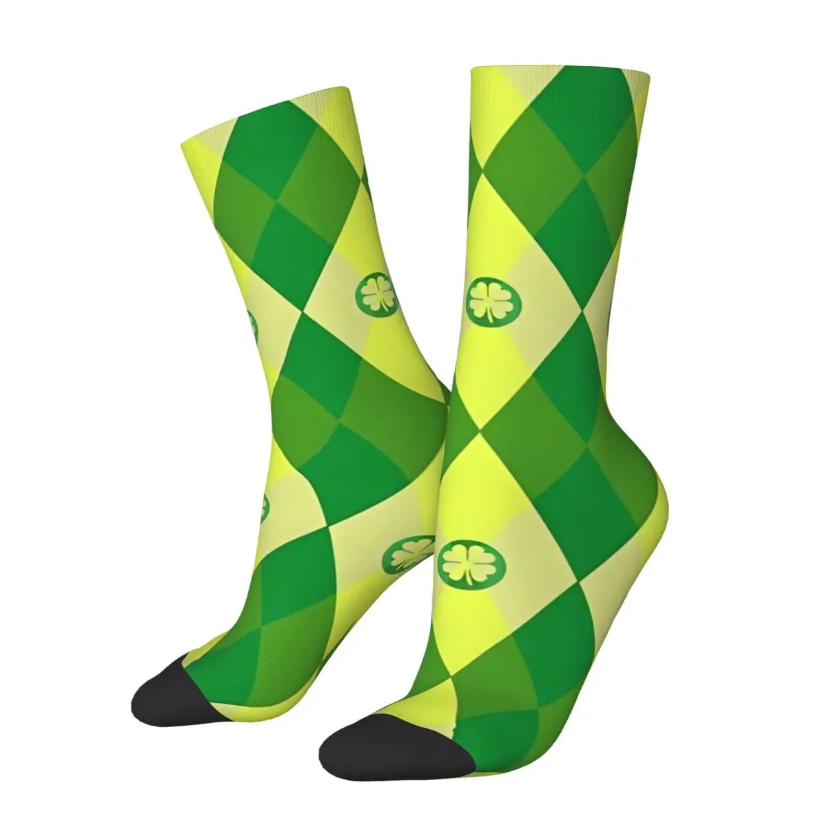 Winter Warm Crazy Design Women Men Vintage 4 Leaf Clover Patterns Socks St Patricks Day Happy Four Breathable Football Socks