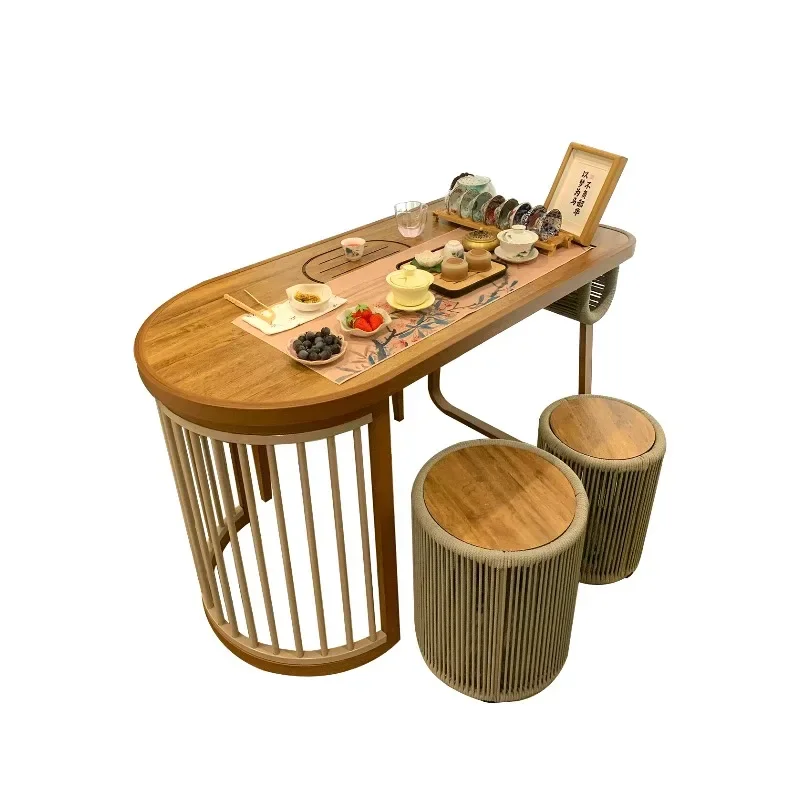 New Chinese balcony tea table and chair combination, Zen tea table solid wood small household tea table