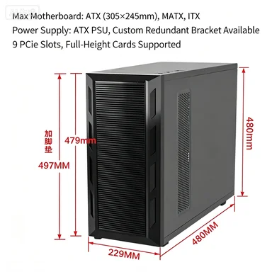 ATX Tower Server Case, Hot Swap HDD Bays, 10 Optical Drive Slots Water Cooling Chassis for NAS Desktop Storage