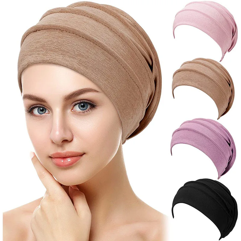 Women Breathable Hat Women\'s Hijabs Turban Elastic Cloth Head Cap Hat Soft Ruffle Cancer Chemo Cap Muslim Indian Hats