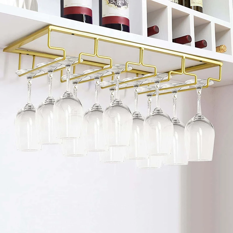 

Wine Glasses Rack Under Cabinet Stemware Rack Wine Glass Holder Wire Storage Hanger For Cabinet Kitchen Bar Pub (4 Rows)