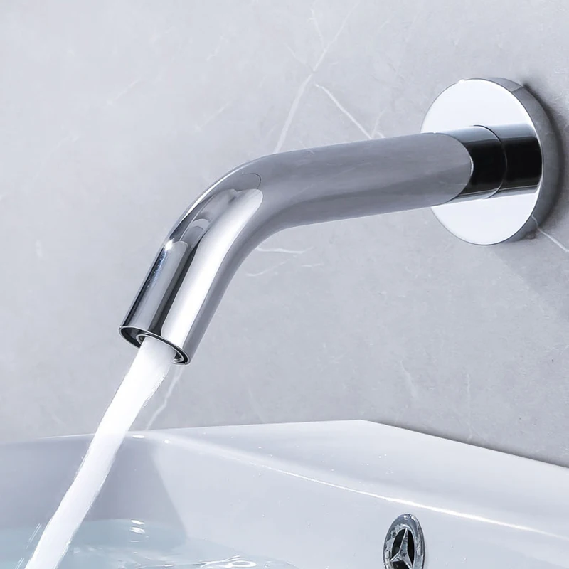 Sensor Faucet Automatic Inflrared Sensor Hand Touchless Mixer Tap Hotel Toilet Bathroom Chrome Faucet Wall Mounted ZR1031