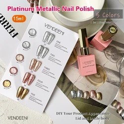 Vendeeni 5 Colors/set Gold Silver Metal Platinum Gel Nail Polish Soak Off UV LED Glitter Sequins Nail Art Design Varnish 15ml