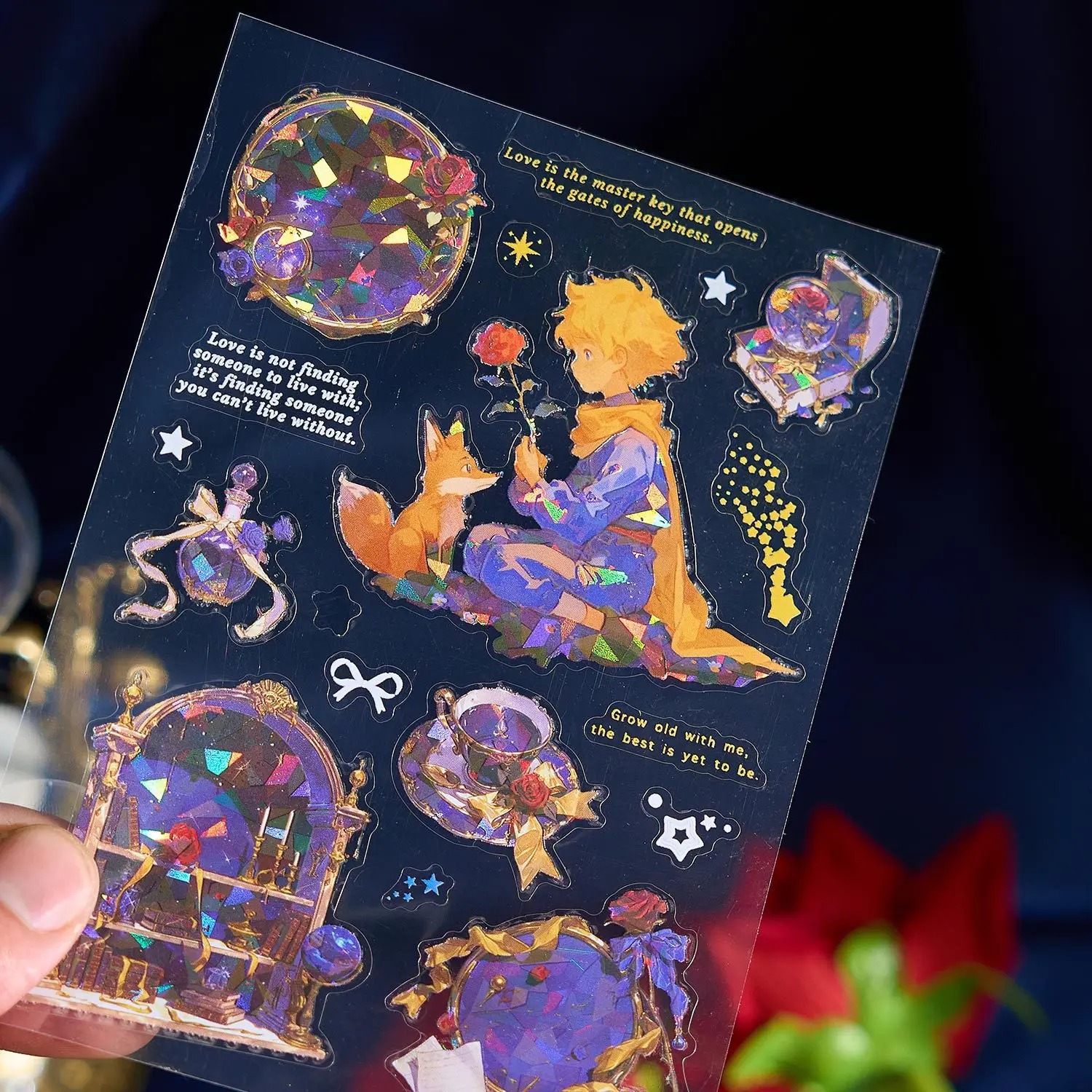 الليزر شل ضوء PET ملصقات كتاب الأمير الكون سلسلة شخصية طالب دفتر الديكور DIY المواد ملصقات المناظر الطبيعية