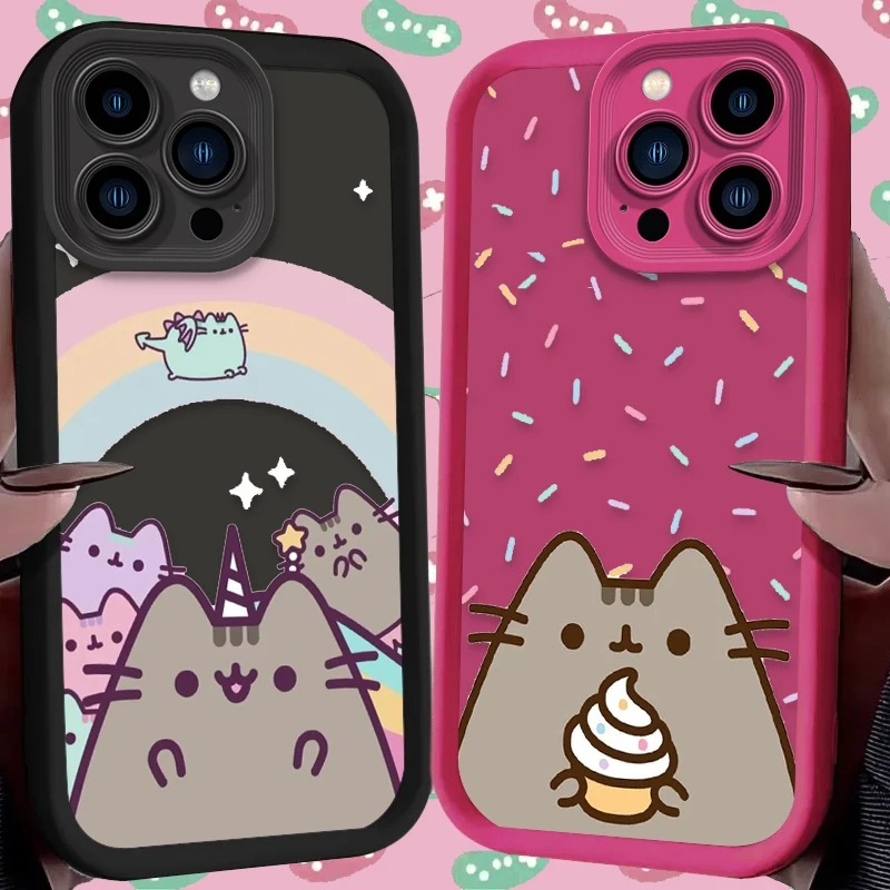 Cute Rainbow Pusheen Cat Case For iPhone 16 15 14 13 12 11 Pro Max X XS X S Max XR SE 2020 7 8 Plus iphone16 Soft Silicone Cover