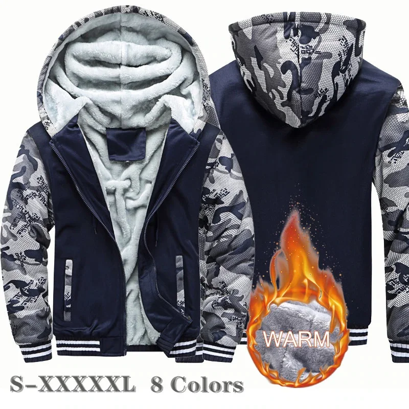 Kurtka męska zimowa kamuflażowa polarowa gruba kurtka z kapturem męska długa płaszcz z rękawami Casual bluzy z kapturem na zamek Streetwear męskie płaszcze
