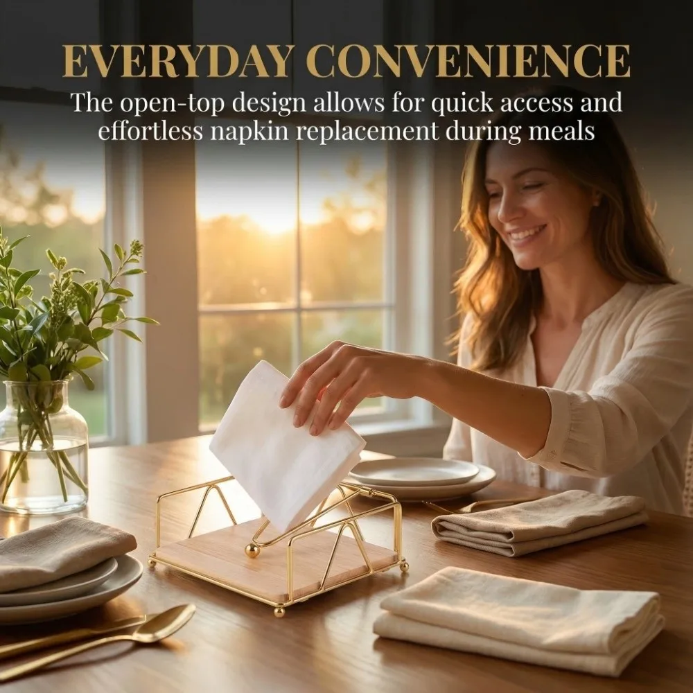 

Durable Iron Tissue Box Square Sturdy Napkin Holder Decorative Tabletop Tissue Rack Restaurant Table