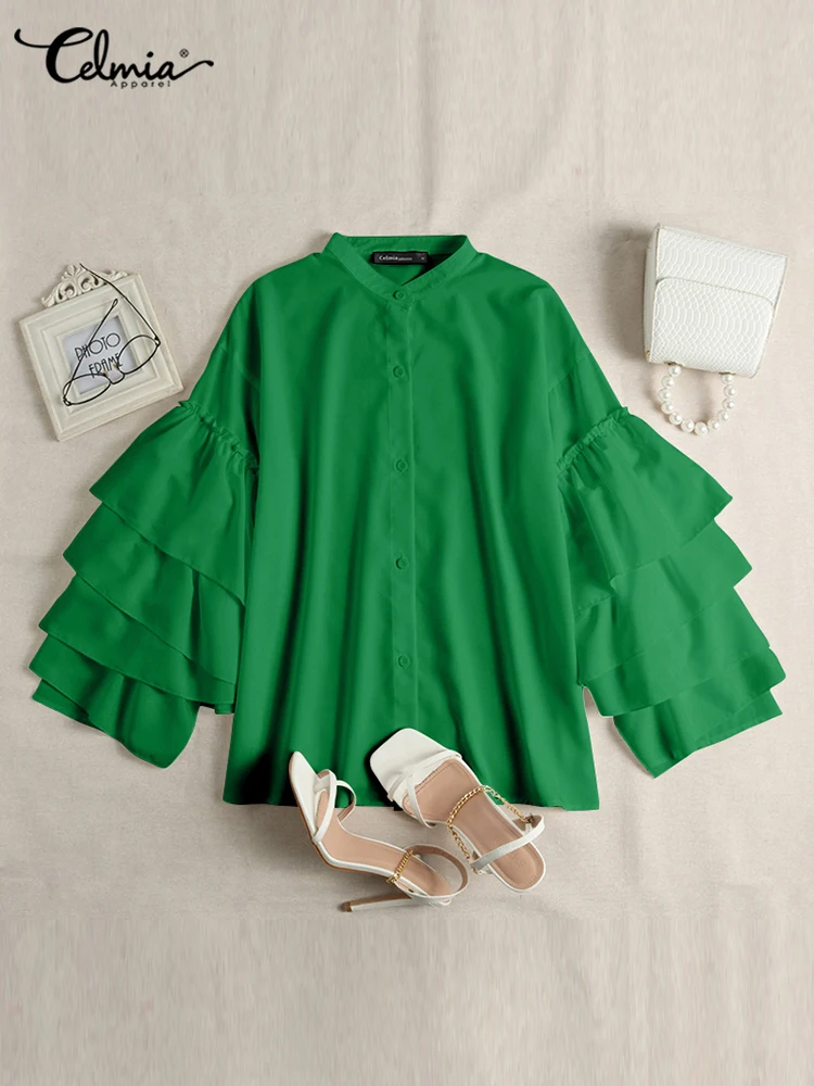 Celmia 2023 Fashion Long Flare Sleeve Women Blouses Vintage Ruffled Party Shirts Casual Long Sleeve Tops Buttons Elegant Blusas