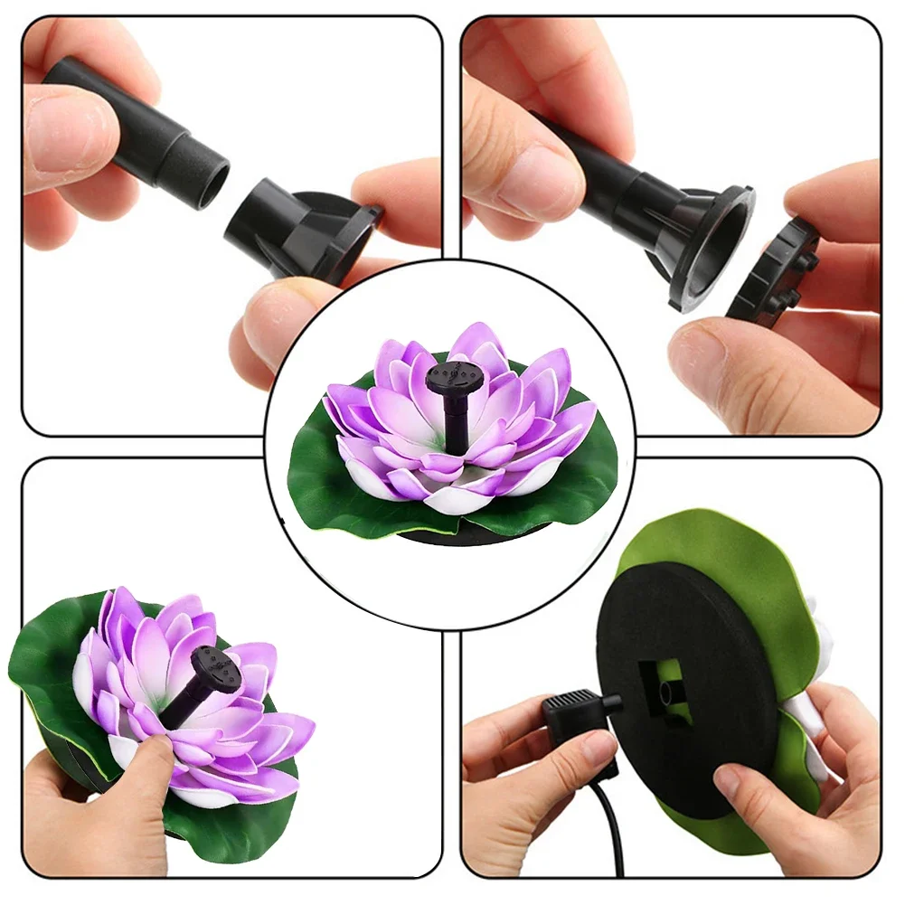 

Lotus Solar Water Fountain Brushless Pump Mini Waterfall Fountain Artificial Lotus Flowers Fountain for Outdoor Bird Bath