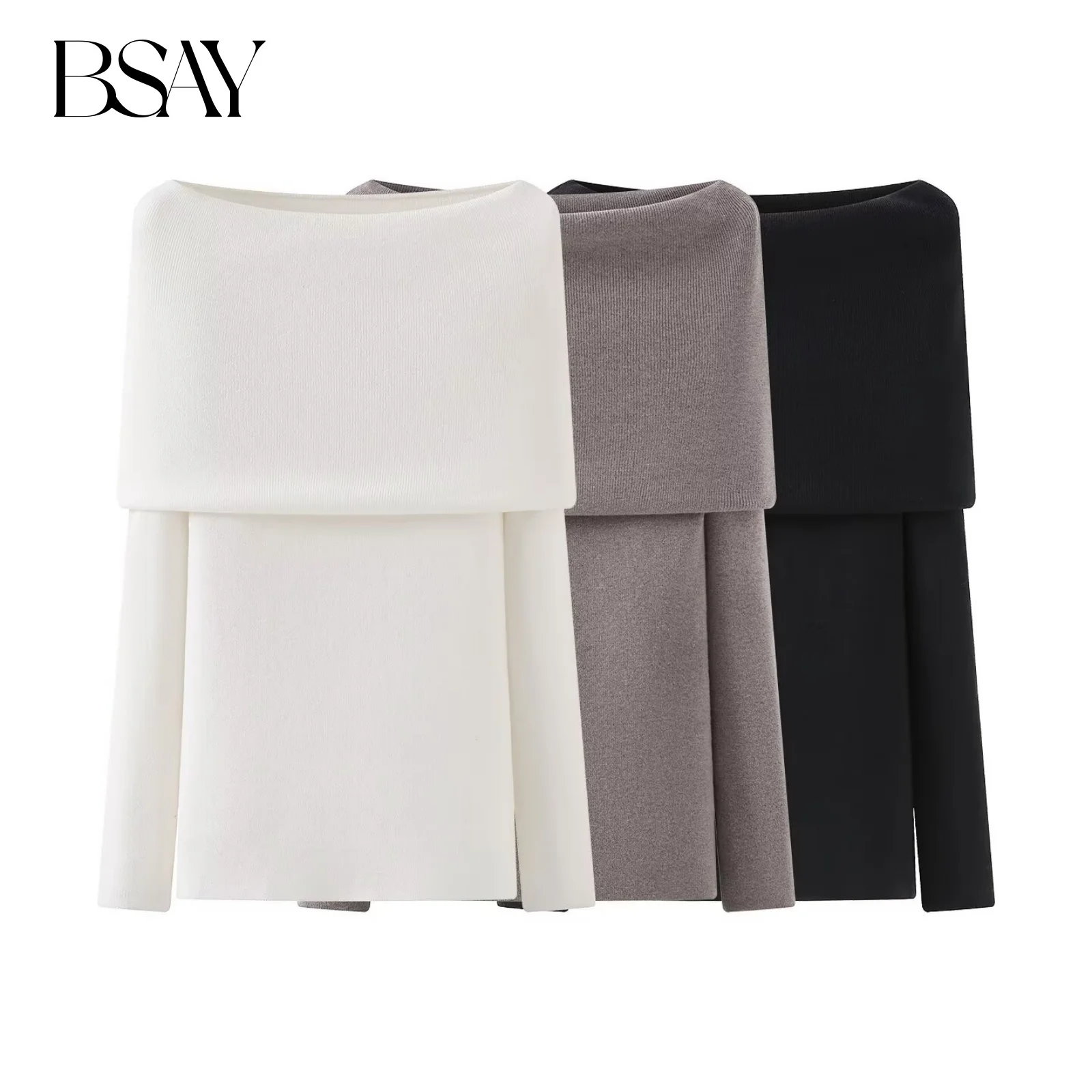 

Вязаный свитер без бретелек BSAY для женщин, модный осенне-зимний топ с длинными рукавами, шикарные женские вязаные свитера Mujer