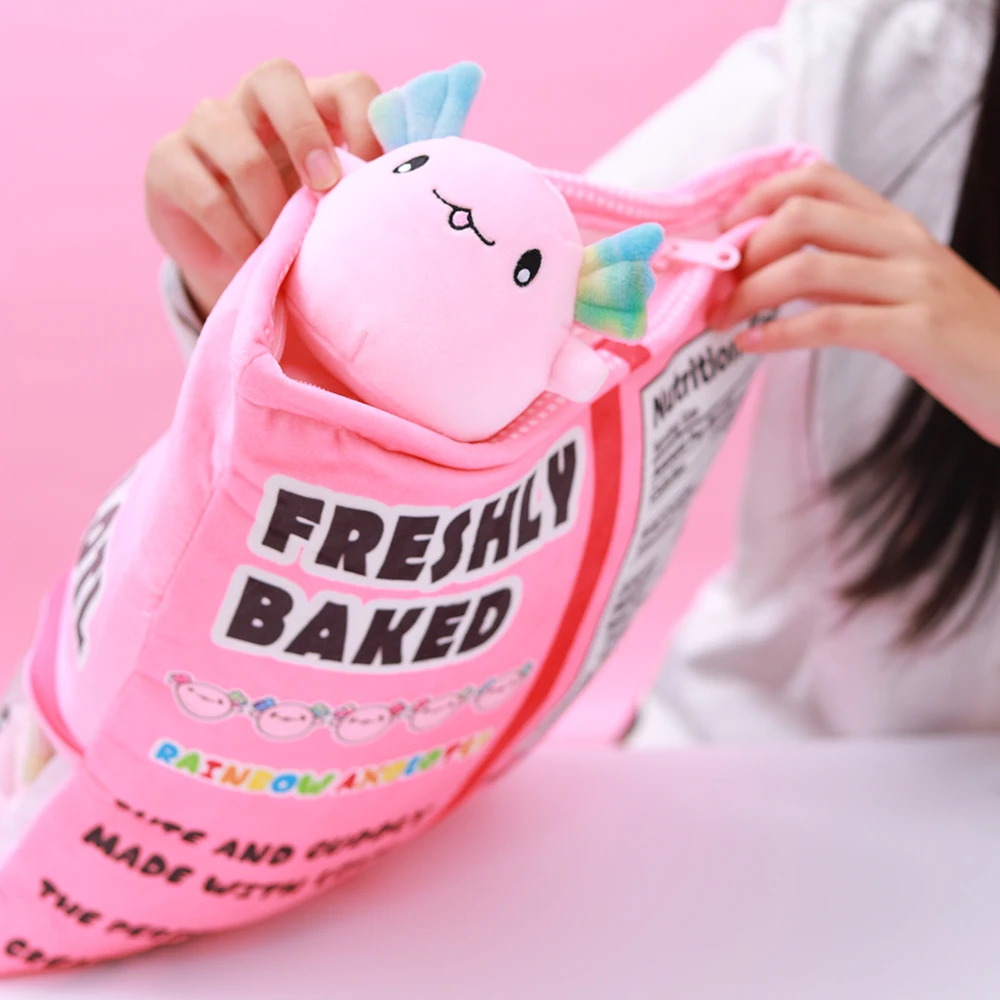 لطيف Axolotl وجبة خفيفة حقيبة وسادة صغيرة Axolotl محشوة الحيوان ألعاب من نسيج مخملي Kawaii لينة Plushies للأطفال والكبار