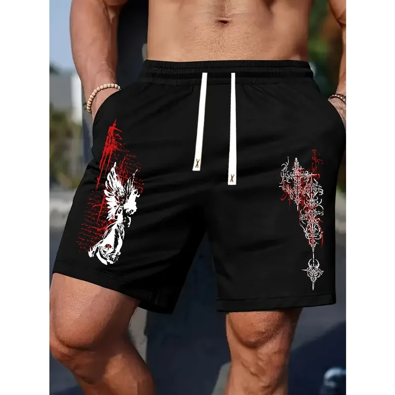 

Men's Dark Gothic Harajuku Style Shorts for Summer, Suitable for Both Men and Women, Casual Sports and Health Shorts