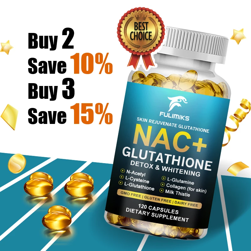 NAC + Glutathione Supplement, Supports Kidney & Liver Detox, Antioxidant, Skin Whitening & Repair Health, Cellular Protection