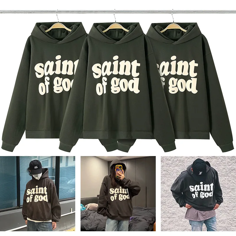 

Streetwear Fashion Foam Letter Printed Overesized Loose Hoodies Hooded Sweatshirt For Men Unisex