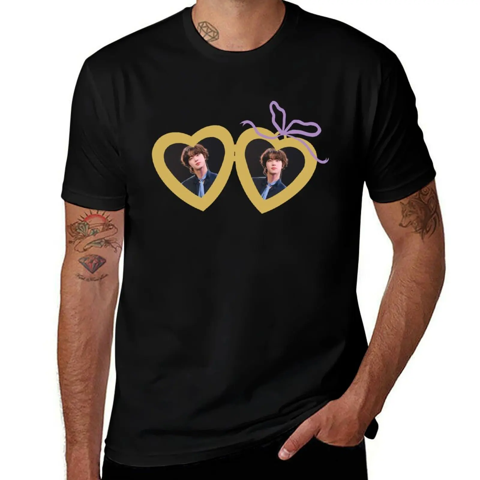 

Jin heart locket necklace T-Shirt sports fans vintage anime shirt topping heavyweight t shirts for men