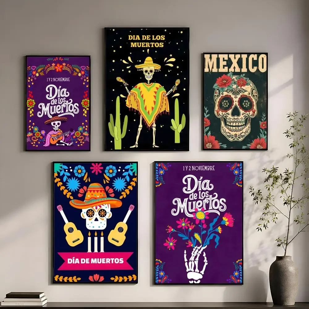 Día de los Muertos Mexicano Poster Perfect Sticker Self Adhesive for Office Home Theater Wall Art Decor Fancy Gift