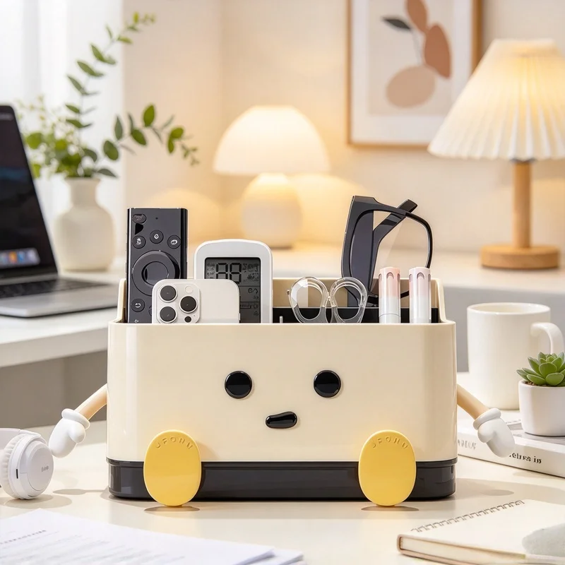 Desktop Cosmetic Display Organizer Box, Multifunctional Countertop Makeup Storage Holder with DIY Stickers