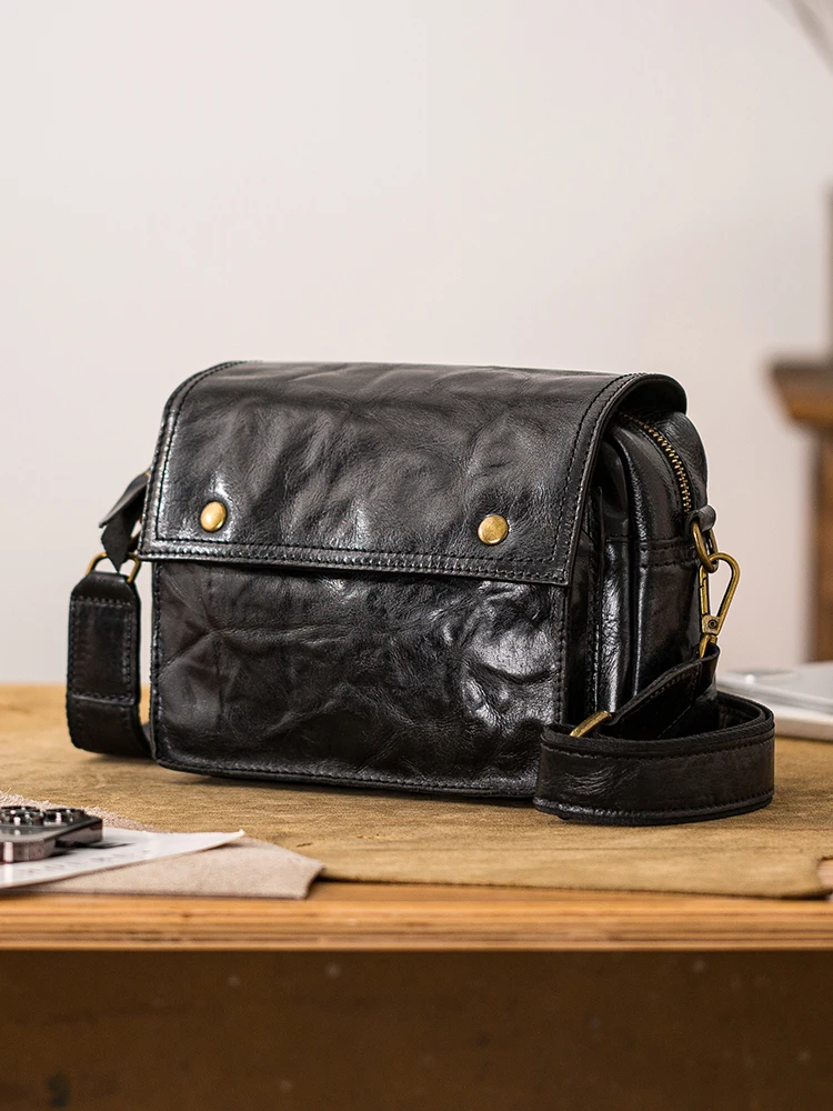 Fashion casual first layer cowhide men's black shoulder bag outdoor party designer luxury genuine leather teens crossbody bag