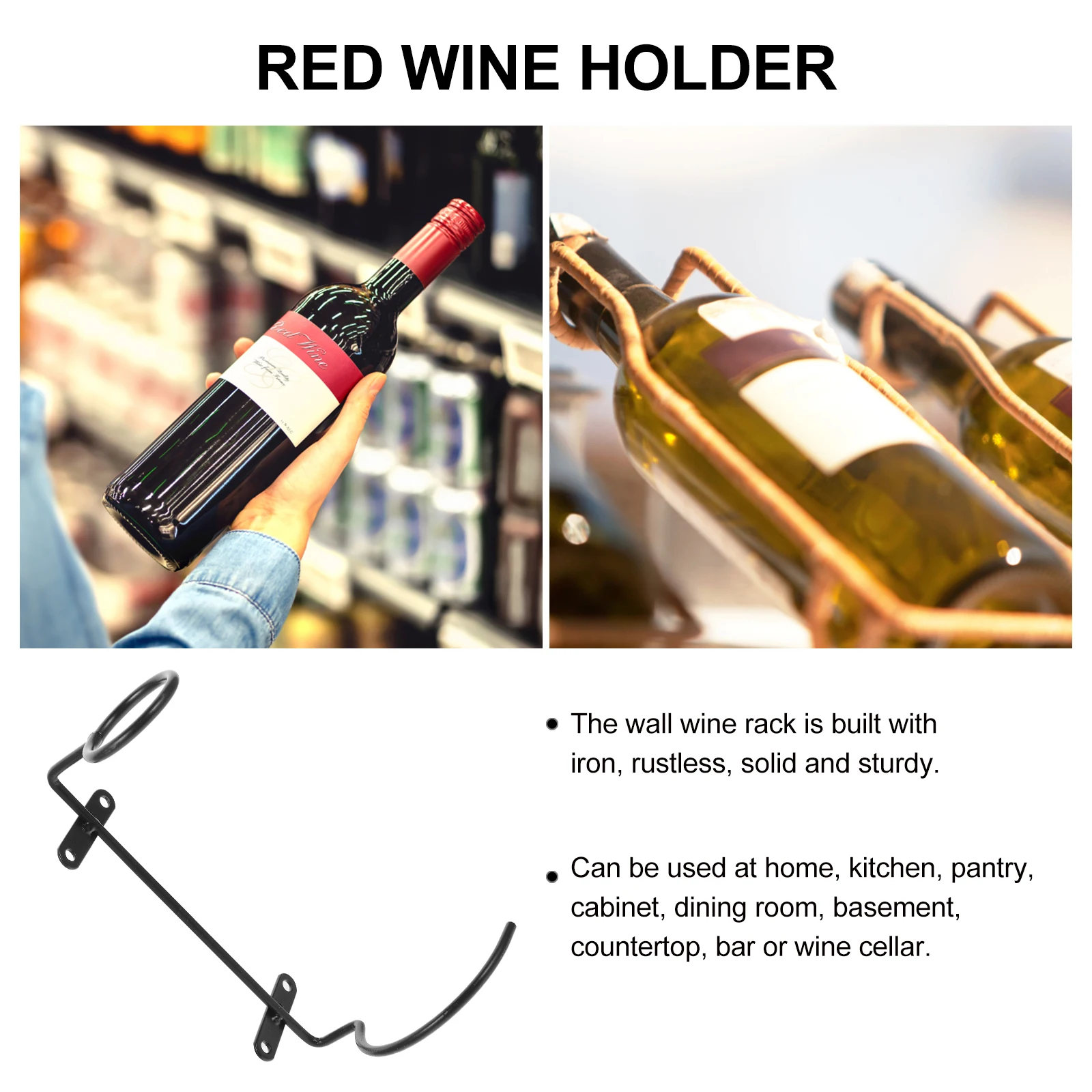 

6pcs Metal Rack Red Holder Sturdy Rustless Wall Mounted Bottle Storage Organizer for Home Kitchen Bar Display