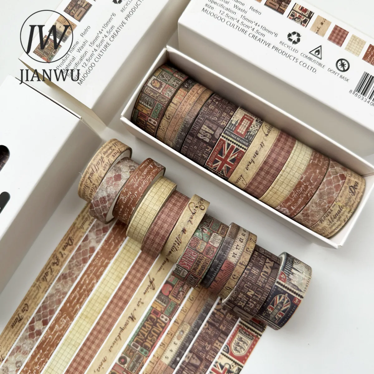 JIANWU 10 rotoli/set Vintage Grid Material Decor Washi Tape Set creativo DIY Journal Collage Scrapbooking cancelleria