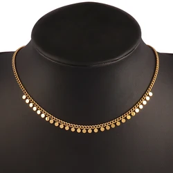 Fashion Stainless Steel Necklace For Women Gold Silver Color Round Heart Tassel Clavicle Chain Choker Necklace Jewelry