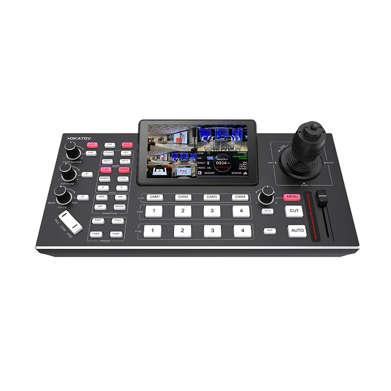 Quad Video Mixer Switcher FHD LCD Screen 4 Channel HDMI Live Streaming Switcher PTZ Controller HDMI Video Switcher
