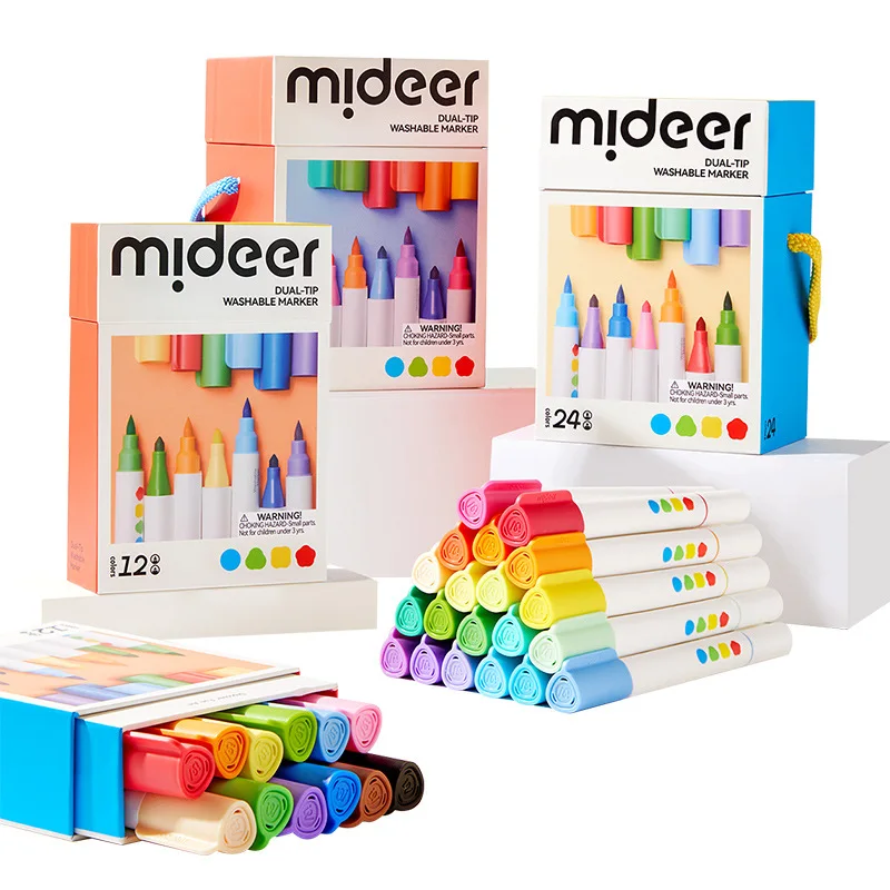 Mideer marqueur lavable à double pointe 12/24/36 couleurs Multi couleurs lavable pinceaux de peinture amusants marqueurs dessin jouets pour enfants 3Y +