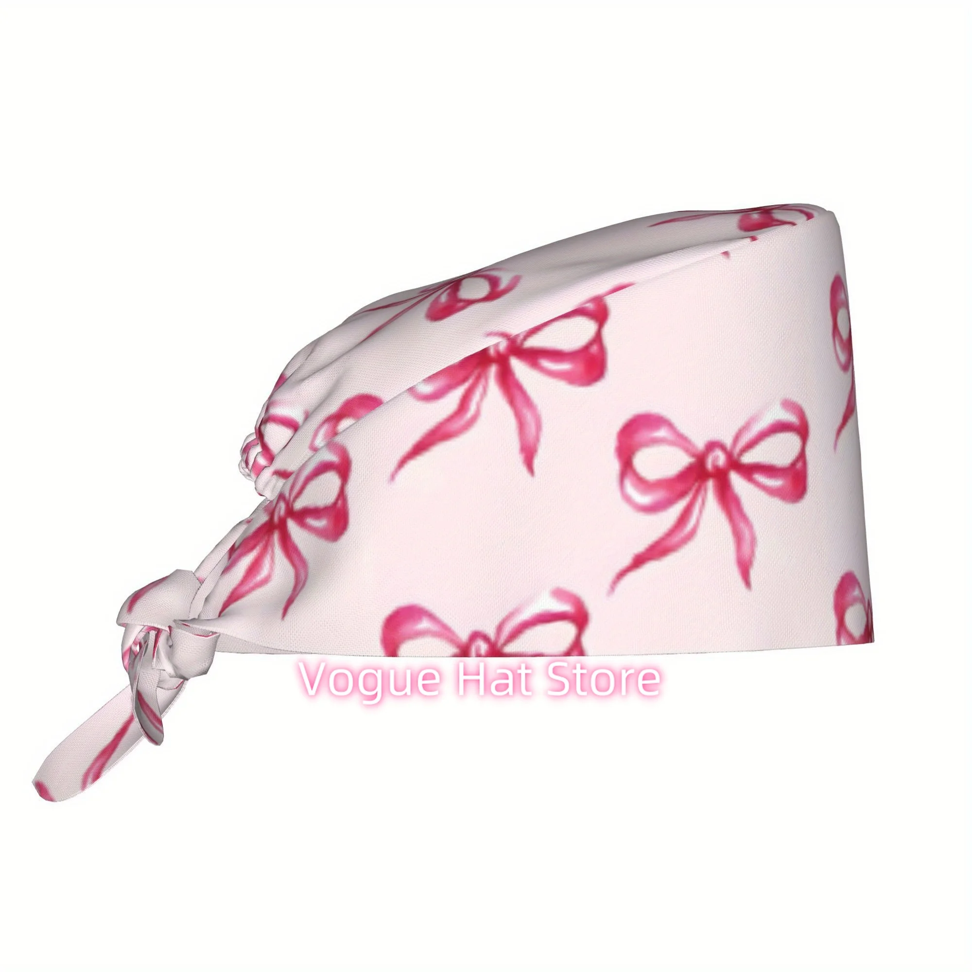 1pc Bow Tie Unisex Stylish Printed Work Cap - Lightweight Adjustable Skull Cap Tie-Back Nurse Hat, Dustproof Chef & Cooking Cap,