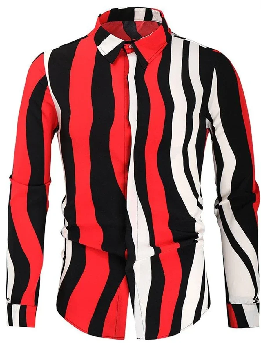 Men's Personalized Contrasting Graffiti Color Blocks Shirt Casual Street Outdoor Red Black Irregular Stripes Fashion Matching