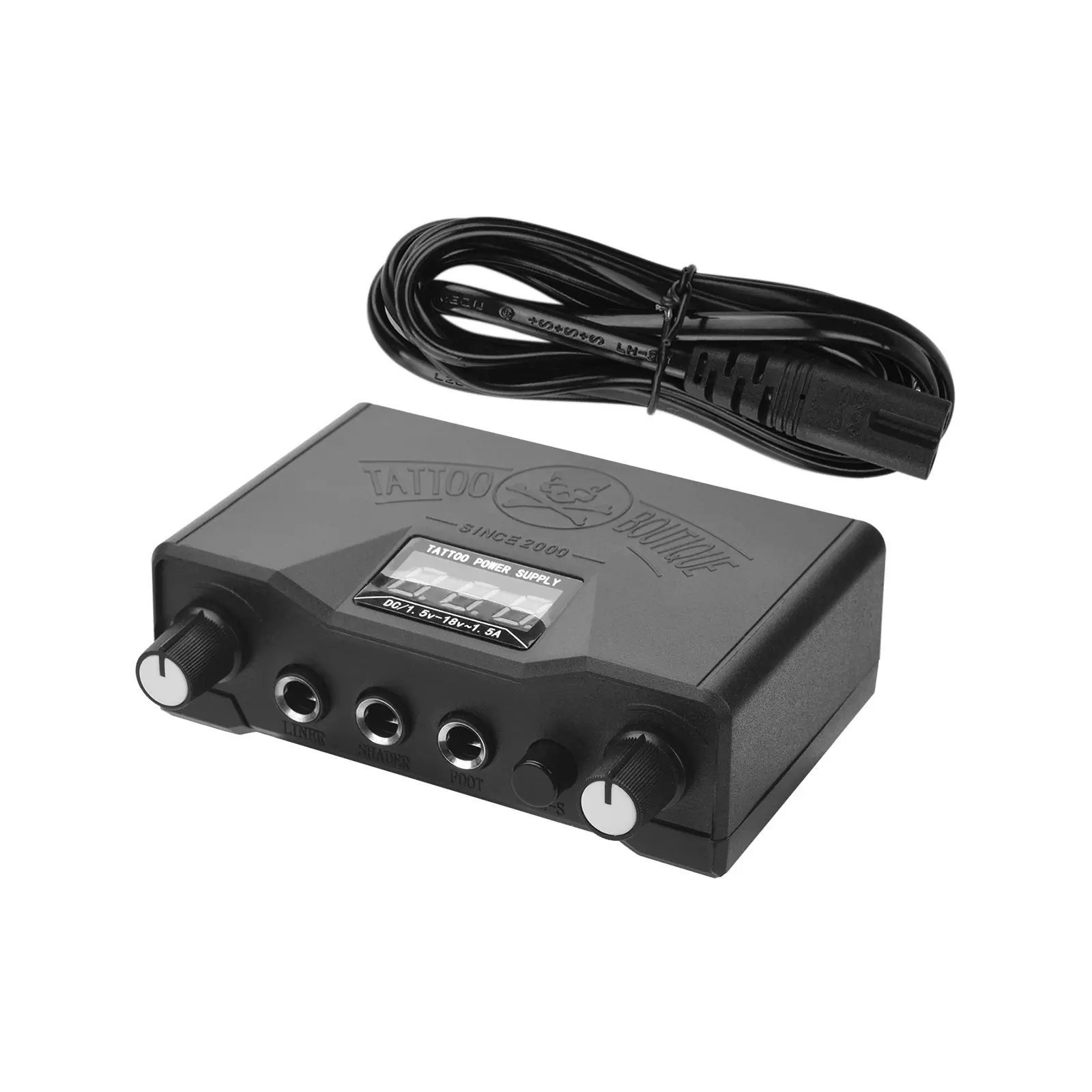 Black Tattoo Power Supply LCD Digital Dual Fuente De Poder Tatuaje Alimentation Tatouage for Clip Pedal Tattoos with Power Plug