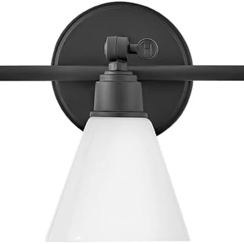 

Medium Height-Adjustable Black Vanity Light with Opal Shade