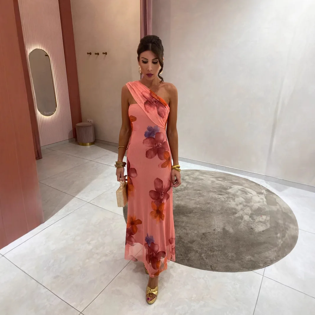 Women 2025 Elegant Dress Sleeveless Party Dress Casual High Waist Boho Long Dresses Sexy Mesh Print Dresses Vestidos Para Mujer