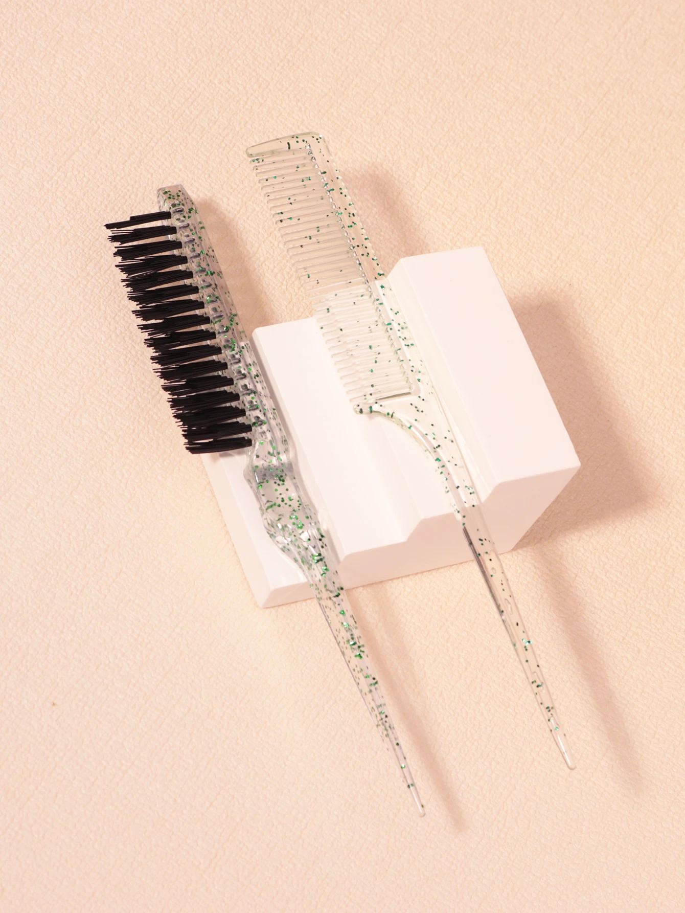 2 قطعة/المجموعة كريستال البلاستيك فرشاة شعر سميكة ومقاومة للحرارة ومجموعة مشط الشعر ذيل حصان مدببة خاصة للشعر المستعار الحقيقي #6